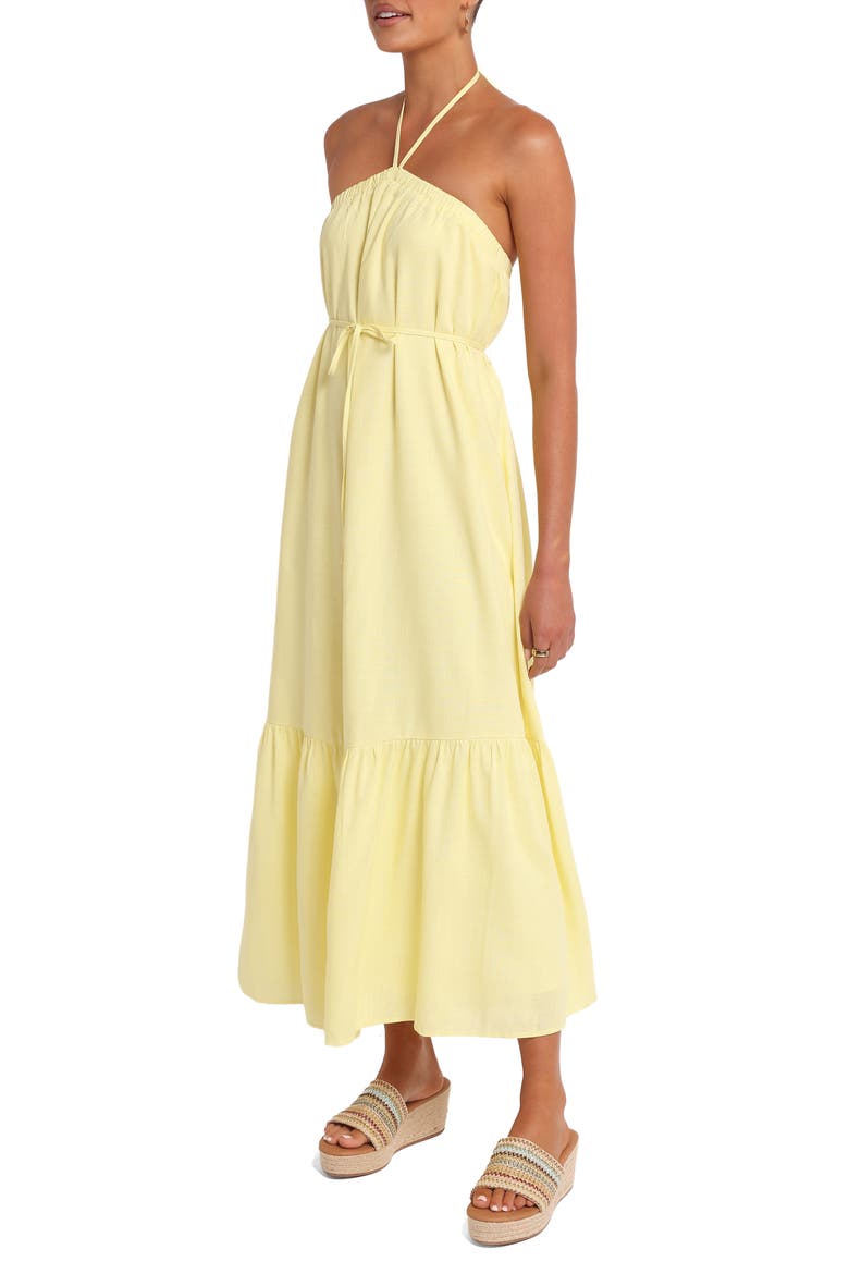 Halter Neck Linen Blend Maxi Dress, Alternate, color, LEMON