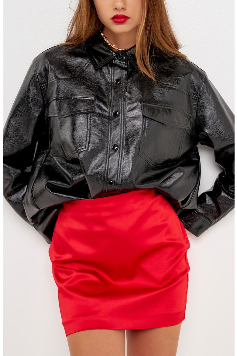 Satin Miniskirt, Alternate, color, RED