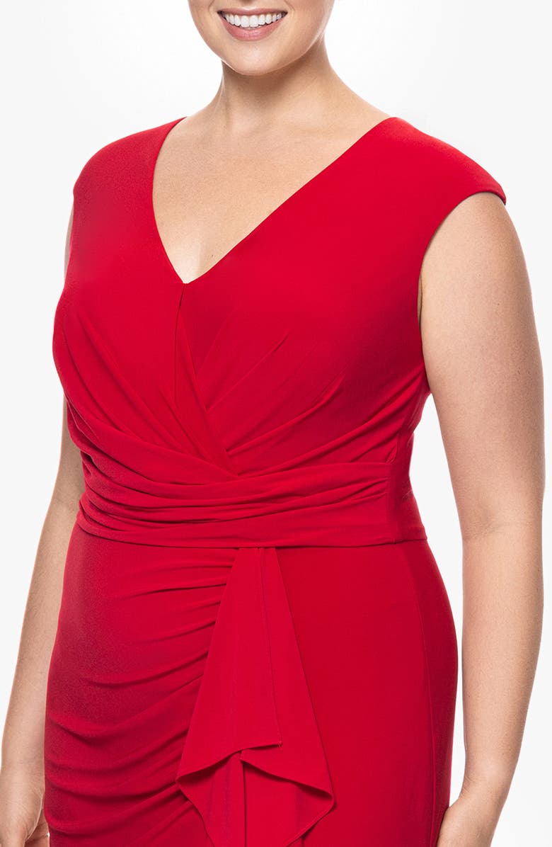 Betsy & Adam Ruffle Trim V-Neck Gown, Alternate, color, 