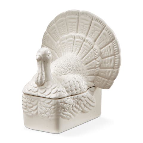 White Ceramic Turkey Butter Dish Serving Platter Set