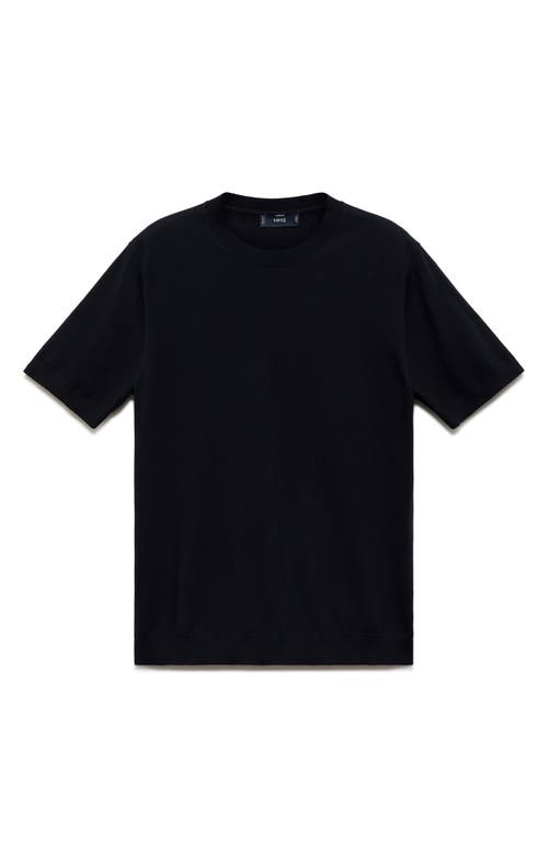 Mango Short Sleeve Cotton Crewneck Sweater In Blue