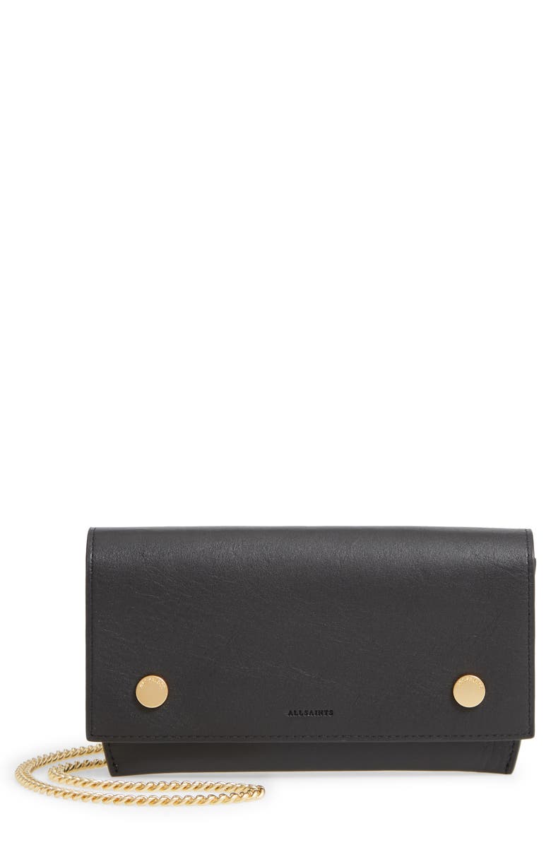AllSaints Albert Leather Wallet on a Chain, Main, color, 