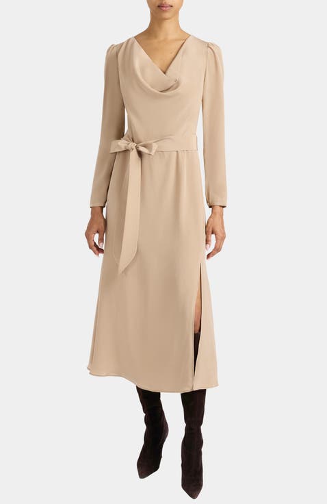 Piper Long Sleeve Cowl Neck Silk Dress