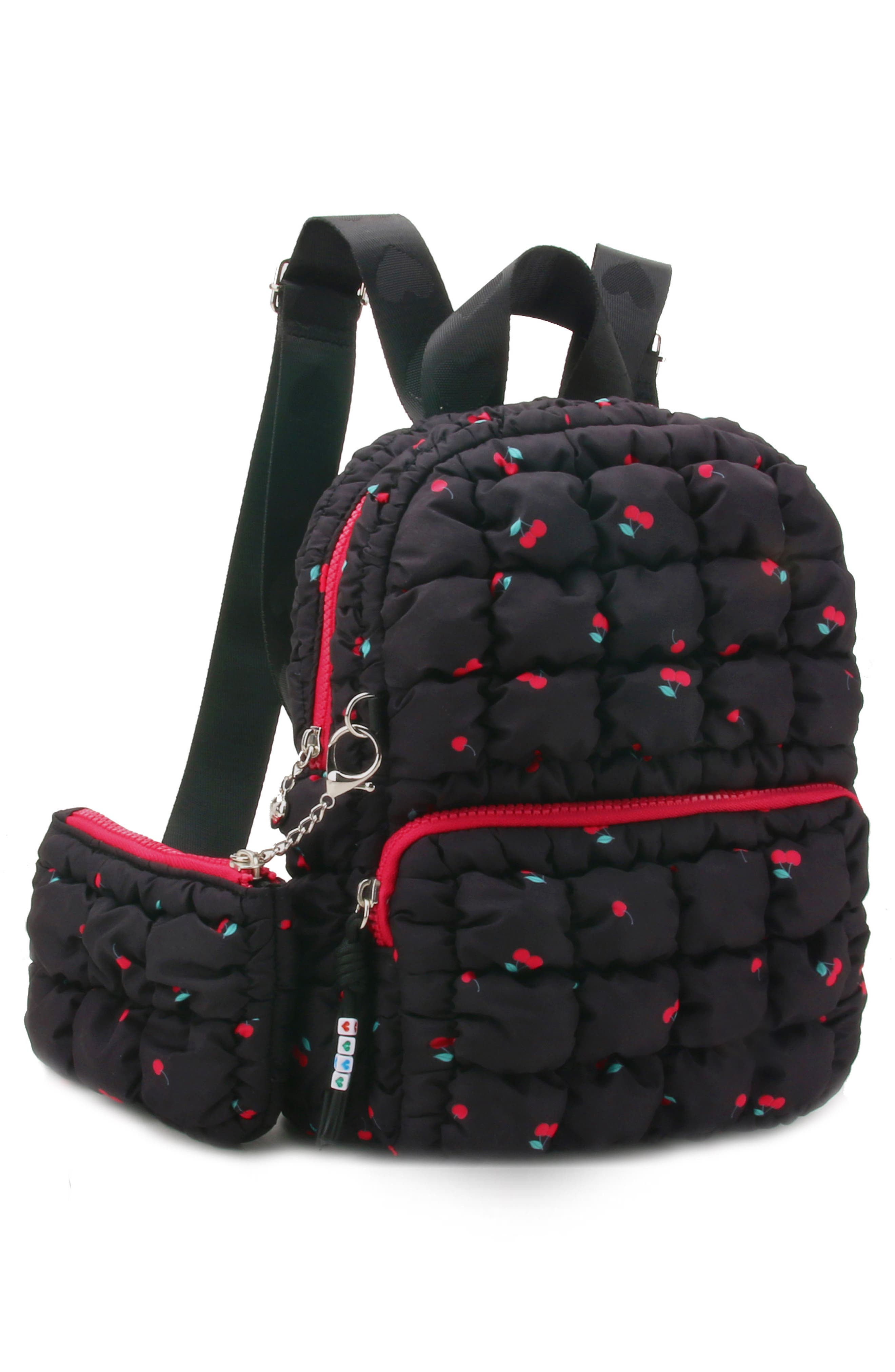 OMG Accessories Kids' Mini Cherry Scrunch Quilted Backpack, Alternate, color, Black