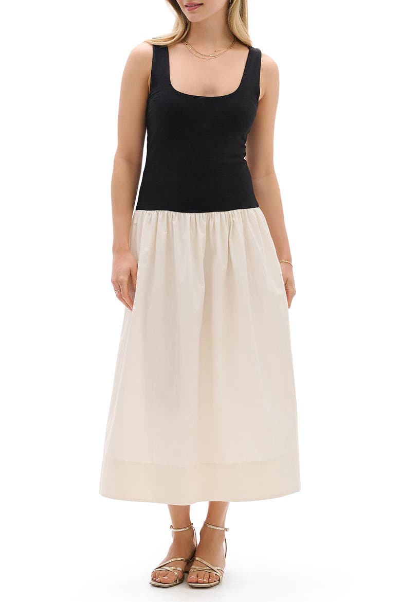 Colorblock Midi Sundress, Main, color, BLACK