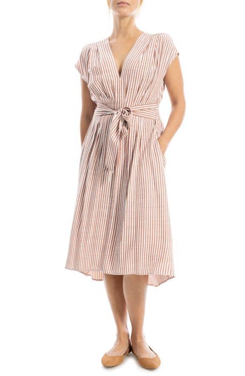 Stripe Tie Front Cotton Blend Dress