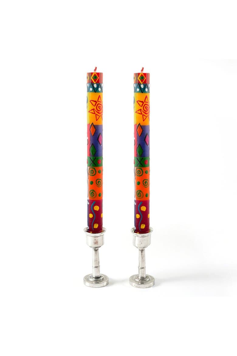 Multi Color Painted Candles - Set of 2, Main, color, Multi Color - 9"
