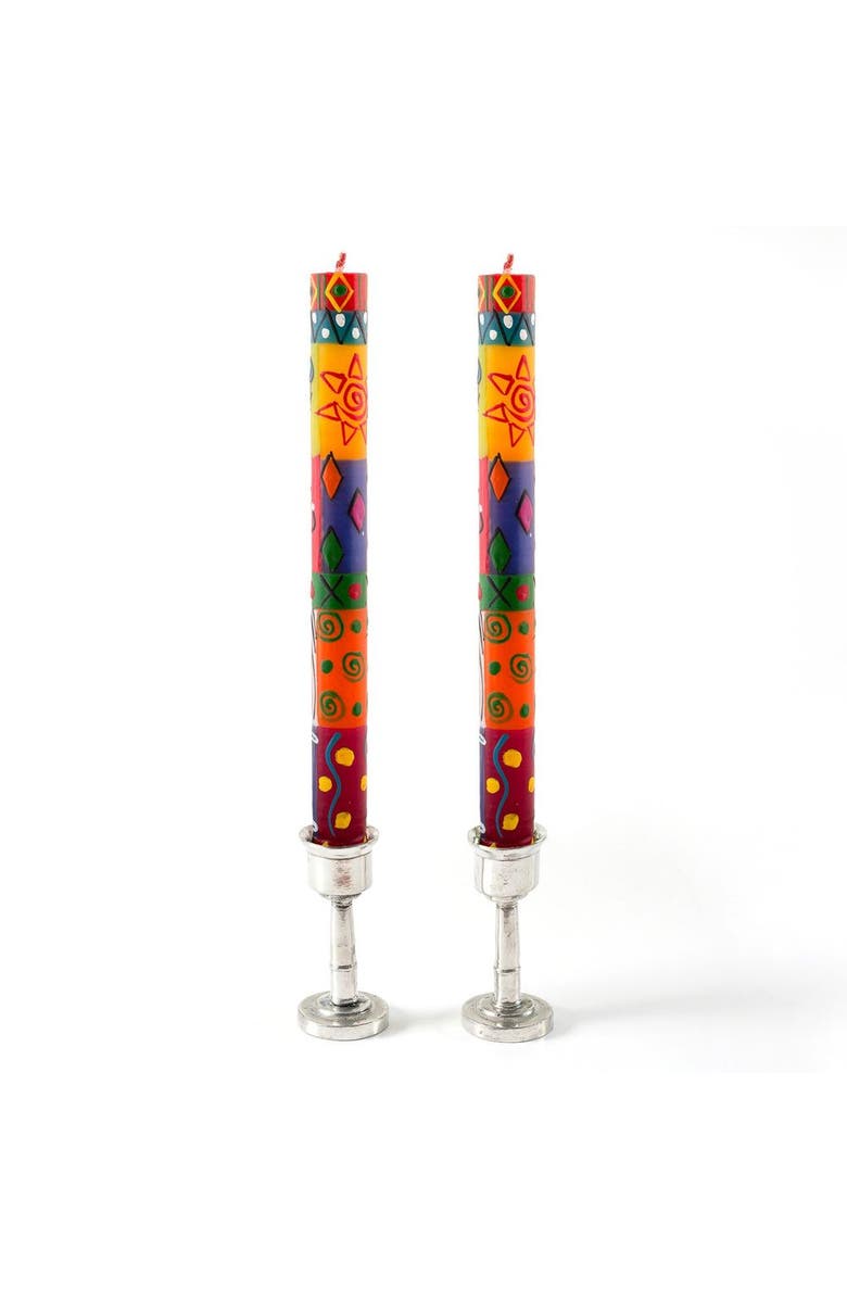 Thumbprint Artifacts Multi Color Painted Candles - Set of 2, Main, color, Multi Color - 9"