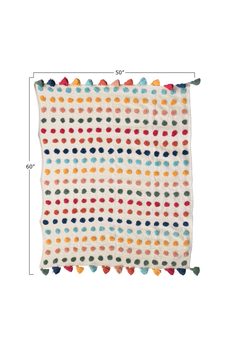 Soft Woven Cotton Throw with Tufted Dots and Tassels, Multicolor, Alternate, color, Multicolor