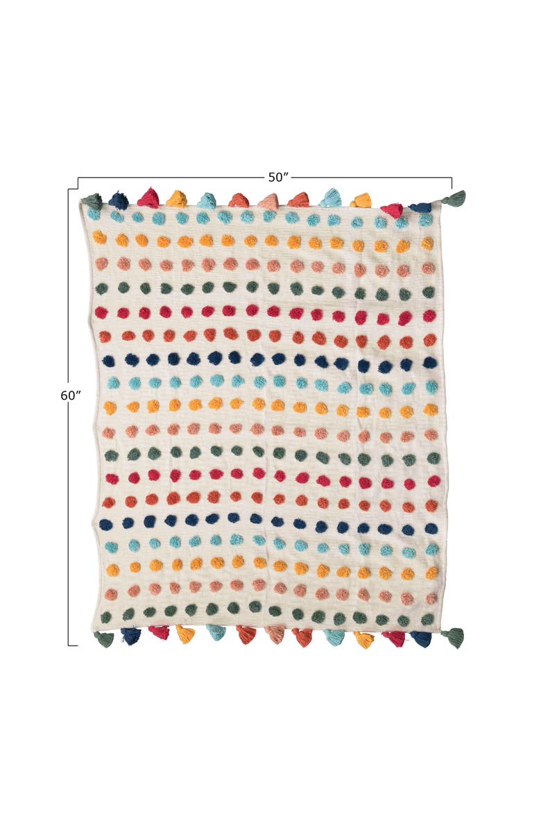 Storied Home Soft Woven Cotton Throw with Tufted Dots and Tassels, Multicolor, Alternate, color, Red