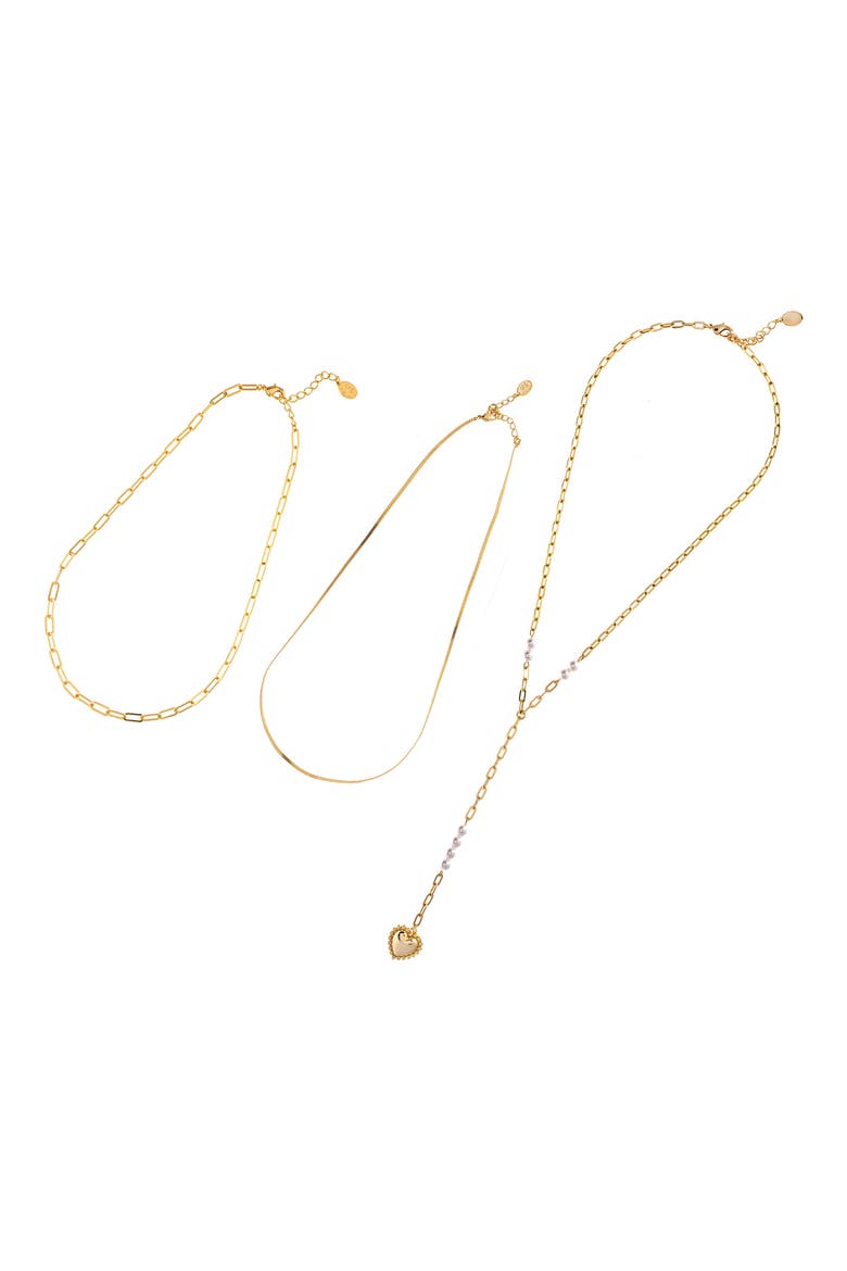 Set of 3 Chain Necklaces, Alternate, color, SATIN / PEARL