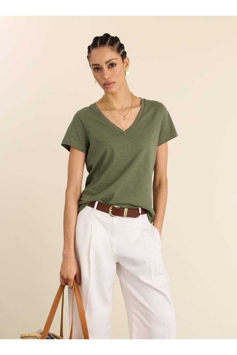 Hanorah V-Neck T-Shirt, Alternate, color, Light Khaki