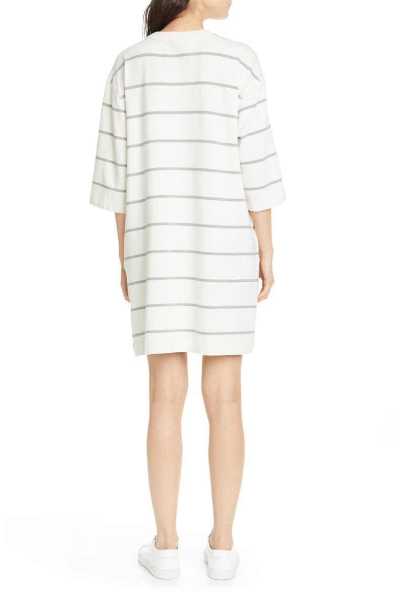 Plaited Stripe Jersey Sweatshirt Dress, Alternate, color, CHALK/ SMOKE COMBO