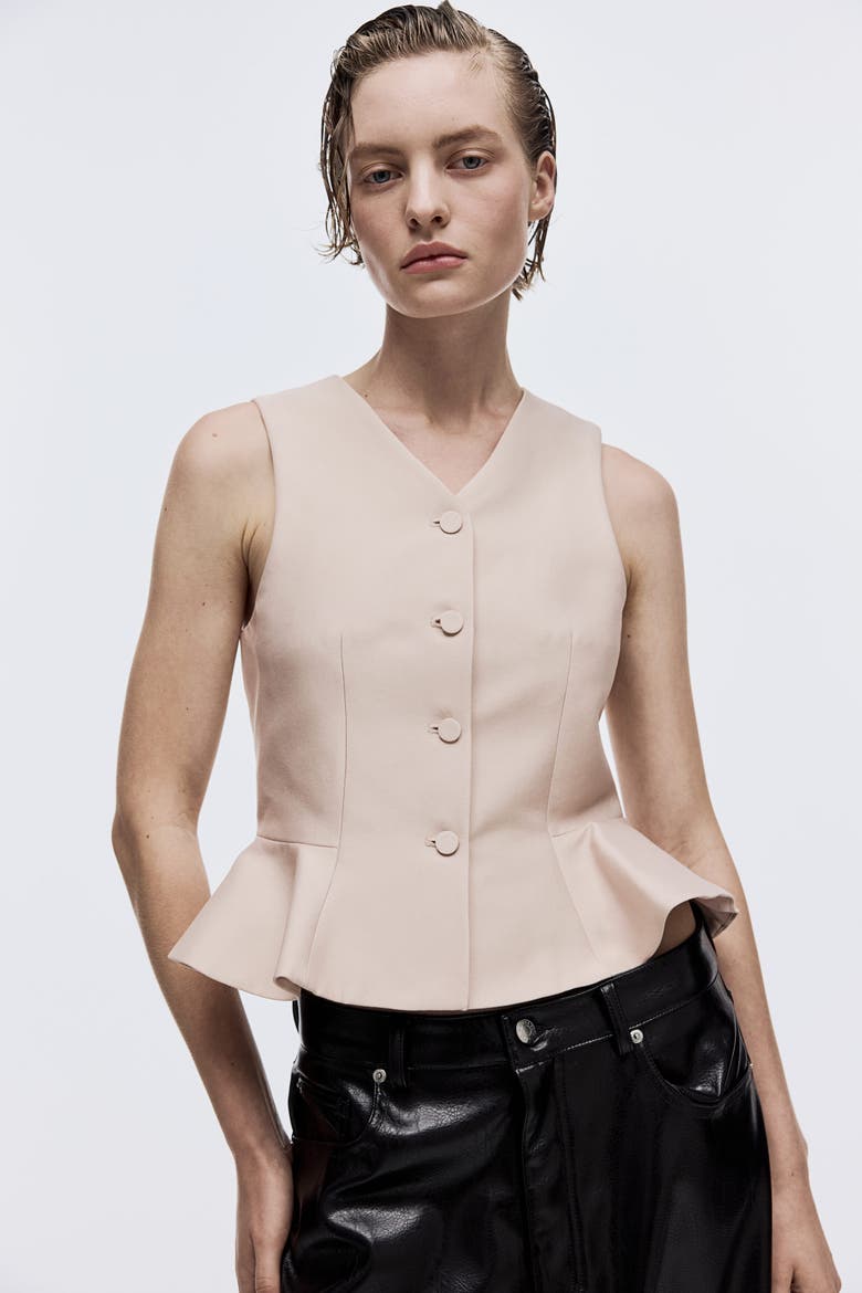 V-neck Peplum Waistcoat, Alternate, color, Light beige