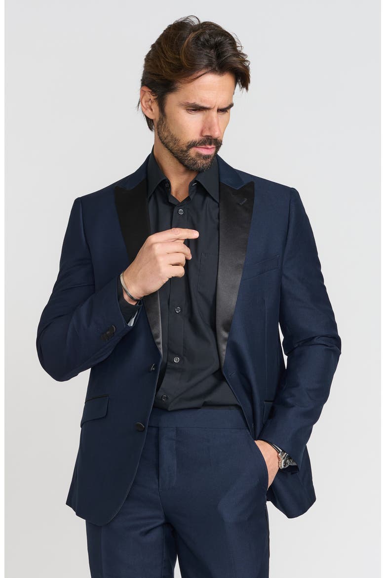 Navy Peak Lapel Slim Fit Tuxedo Jacket, Alternate, color, NAVY