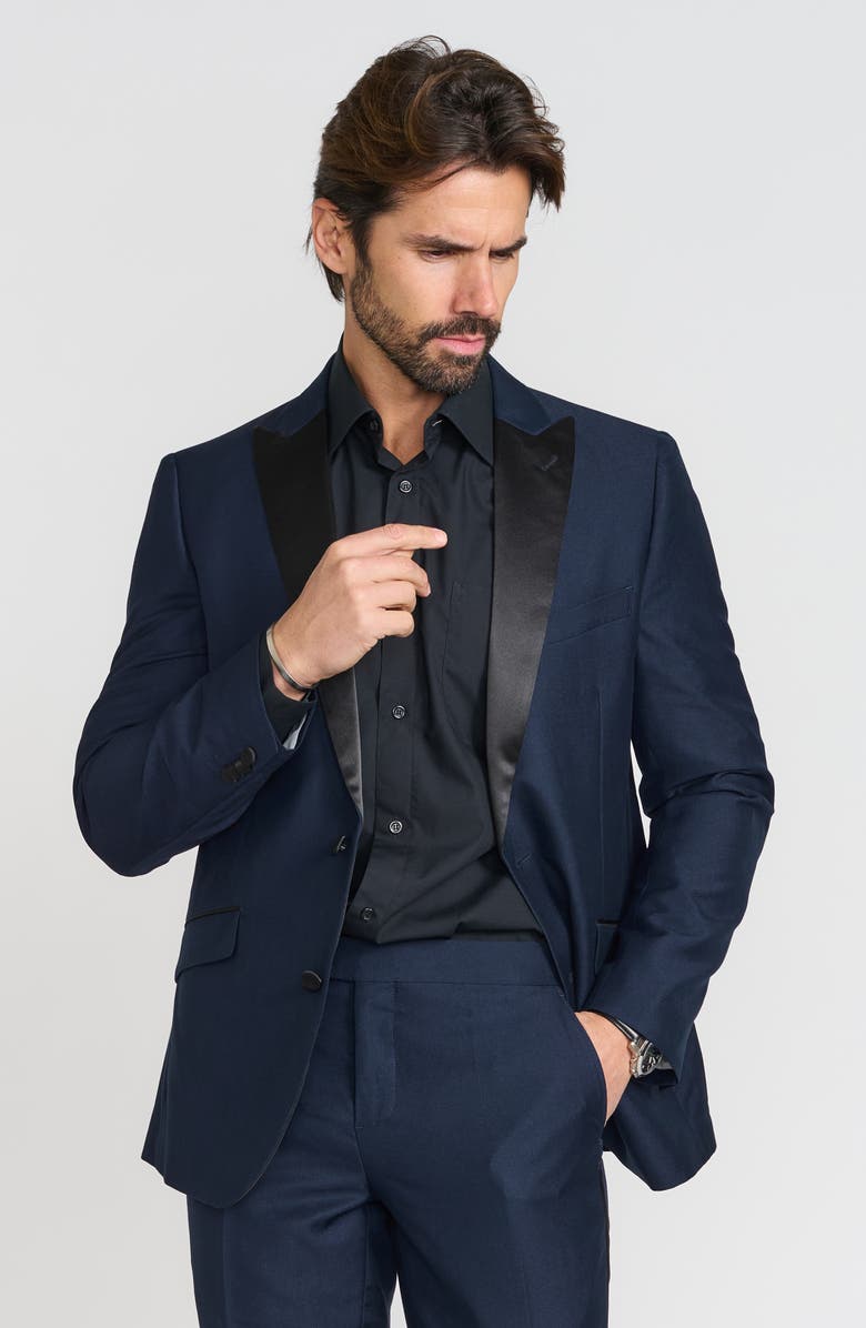 SAVILE ROW CO Navy Peak Lapel Slim Fit Tuxedo Jacket, Alternate, color, Navy