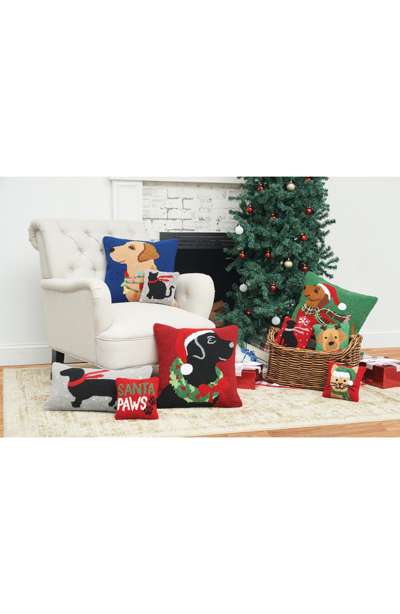 C&F Home Winter Christmas Black Dog with Scarf Silhouette Mini Hooked Accent Pillow 8" x 8", Alternate, color, Red