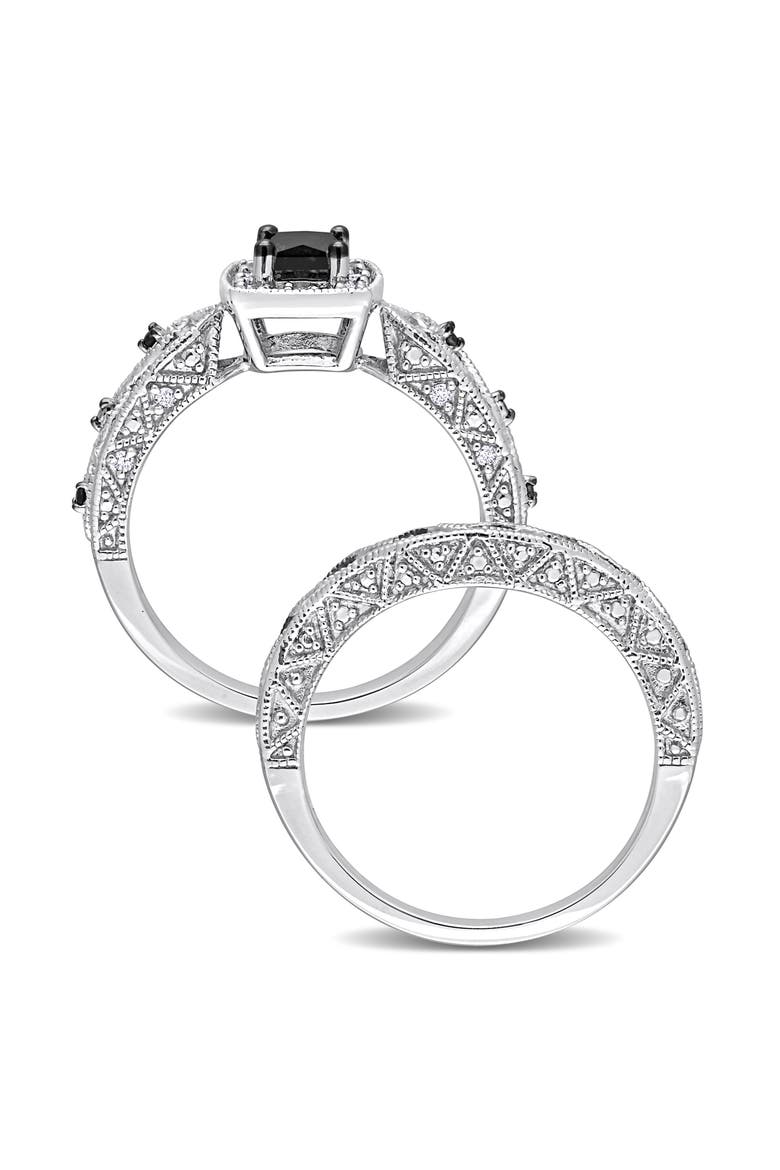 Black & White Diamond Wedding Band & Engagement Ring Set, Alternate, color, BLACK