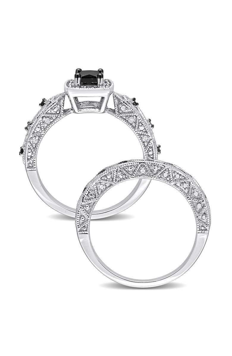 DELMAR Black & White Diamond Wedding Band & Engagement Ring Set, Alternate, color, 