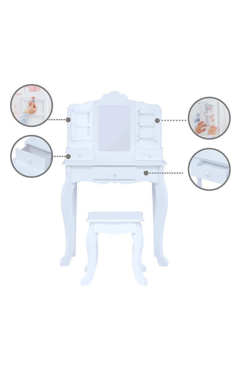 Teamson Kids Fantasy Fields Little Princess Anna Vanity Table & Stool Set, Alternate, color, White
