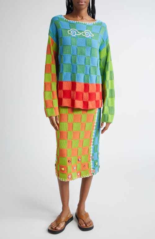 Yanyan Check Embroidered Cloud Sweater In Multi