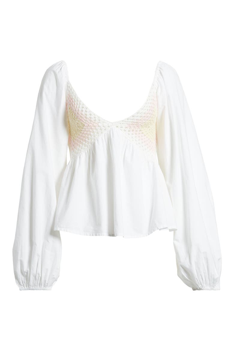 Crochet Inset Balloon Sleeve Cotton Blouse, Alternate, color, WHITE MULTI