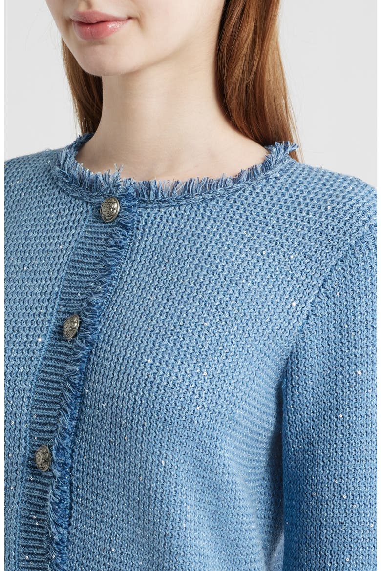 Kailey Sequin Fringe Cardigan, Alternate, color, BLUE