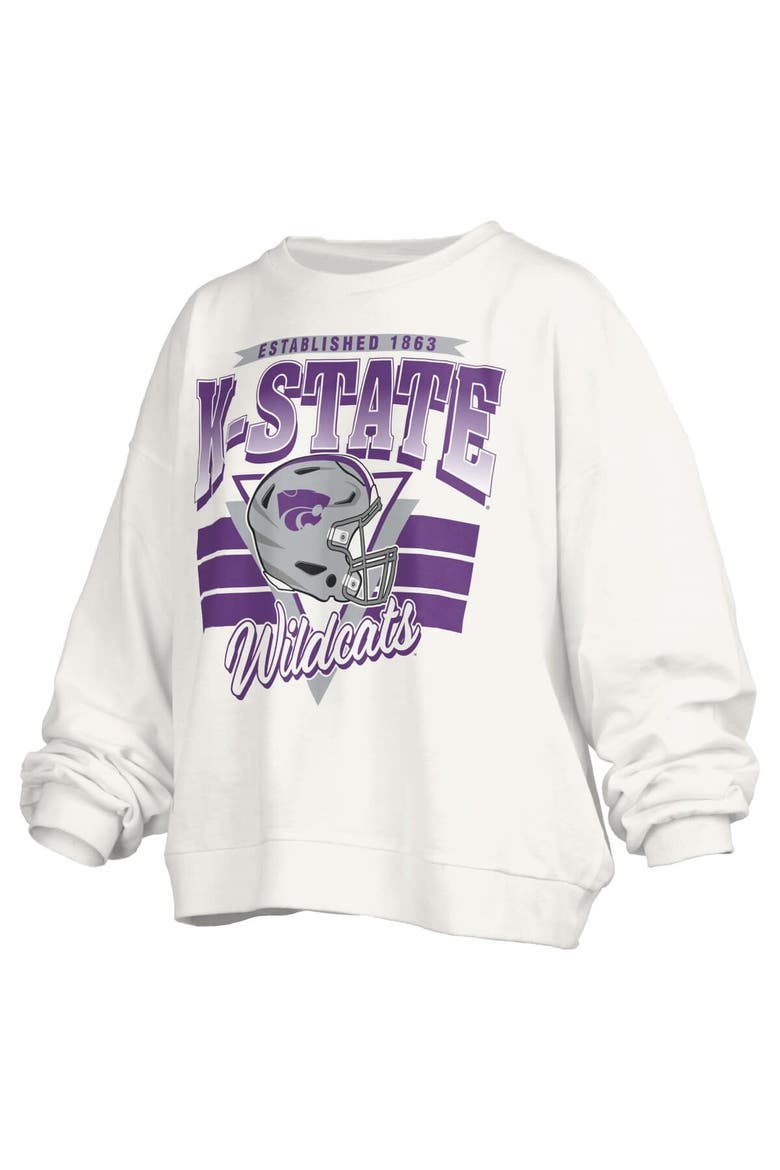 Women's Pressbox White Kansas State Wildcats Oversized Janice Retro Waist-Length Pullover Sweatshirt, Alternate, color, White