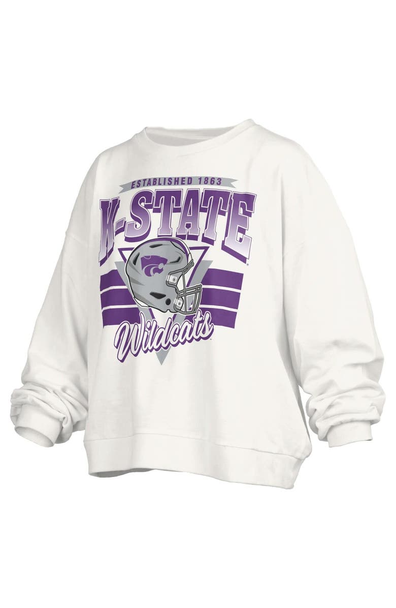 PRESSBOX Women
s Pressbox White Kansas State Wildcats Oversized Janice Retro Waist-Length Pullover Sweatshirt, Alternate, color, White