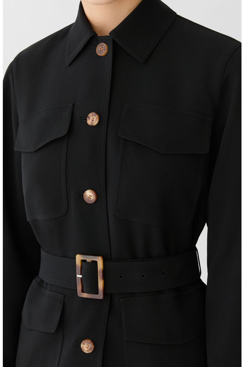 Belted Responsible Finesse Crepe Shirt Jacket, Alternate, color, BLACK