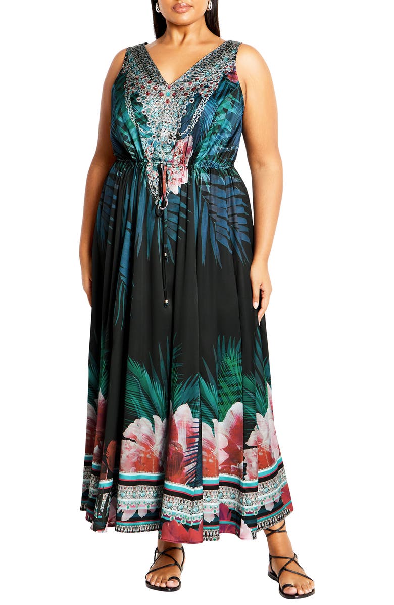 City Chic Afterglow Sleeveless Jersey Maxi Dress, Main, color, 