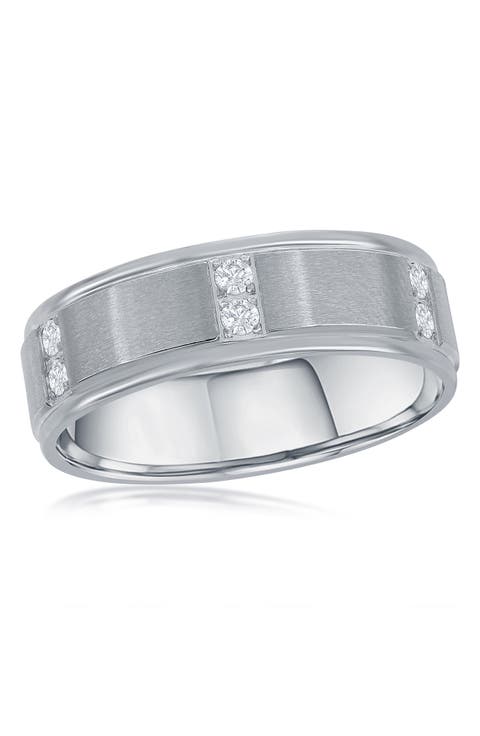 Brushed & Polished CZ Ring