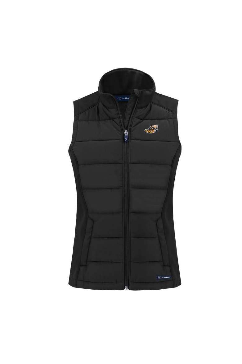 Women's Cutter & Buck  Black Akron RubberDucks Evoke Hybrid PrimaLoft Eco Softshell Recycled Full-Zip Vest, Alternate, color, Black