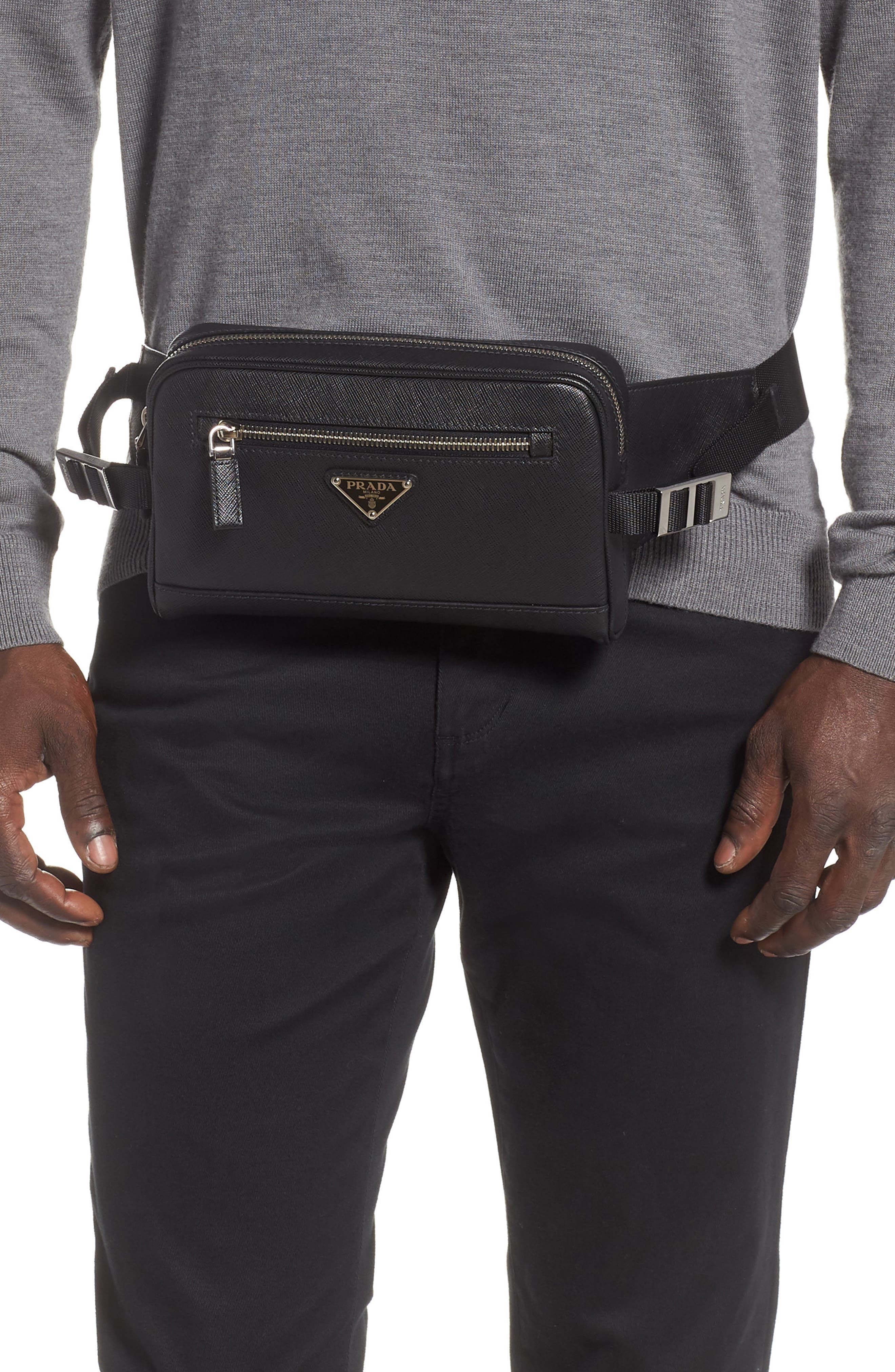 Prada Saffiano Leather Belt Bag, Alternate, color, 