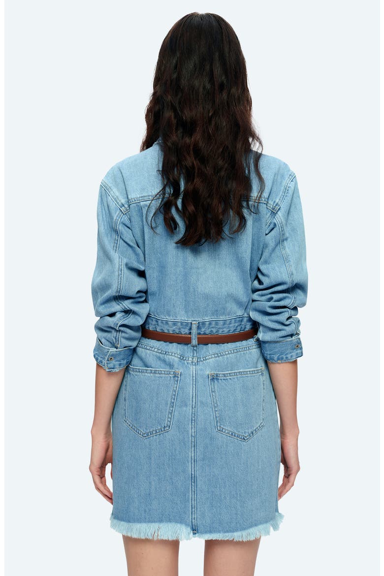 Resa Long Sleeve Fray Hem Denim Mini Shirtdress, Alternate, color, LIGHT BLUE