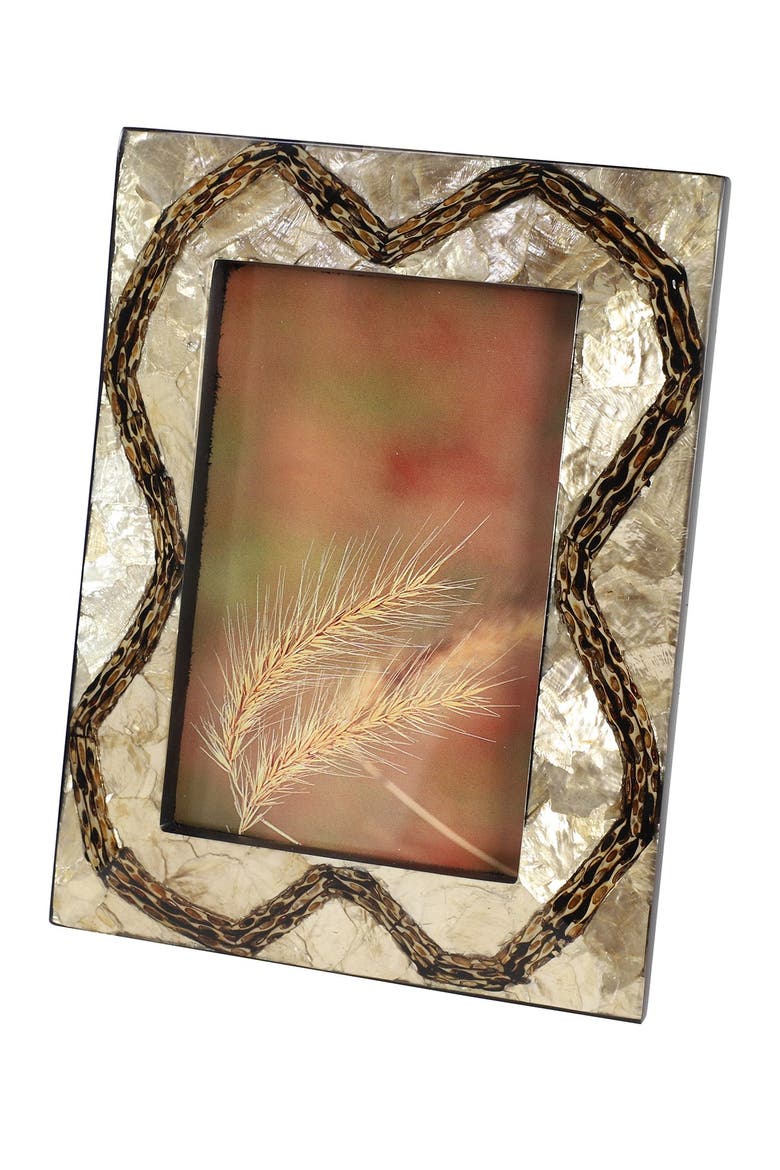 Rectangular Brown Inlaid Vervain & Capiz Shell Picture Frame, Main, color, BROWN