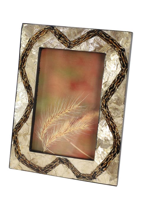 Rectangular Brown Inlaid Vervain & Capiz Shell Picture Frame