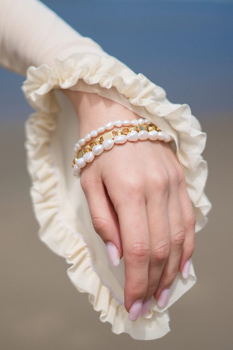 Mia Layered Luxe Freshwater Pearl Bracelet, Alternate, color, Gold