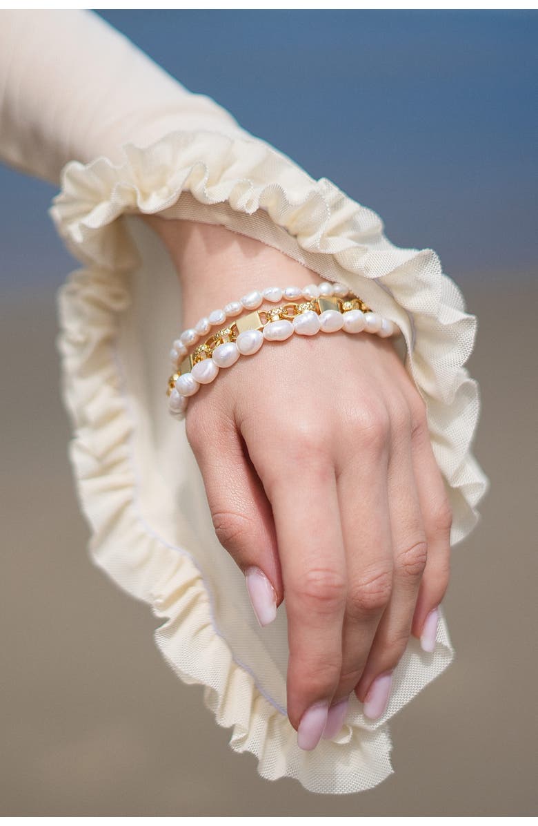 Classicharms Mia Layered Luxe Freshwater Pearl Bracelet, Alternate, color, Gold