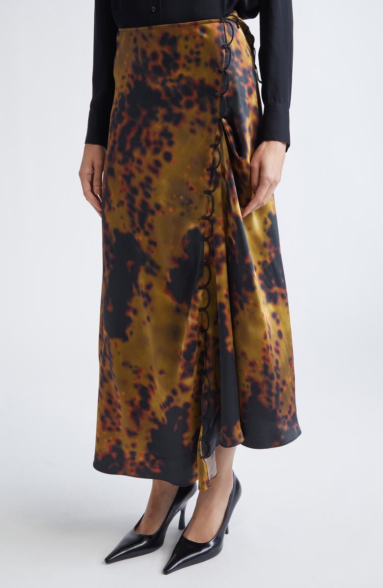 Victoria Beckham Rouleau Detail Satin Midi Skirt, Alternate, color, Olive Brown