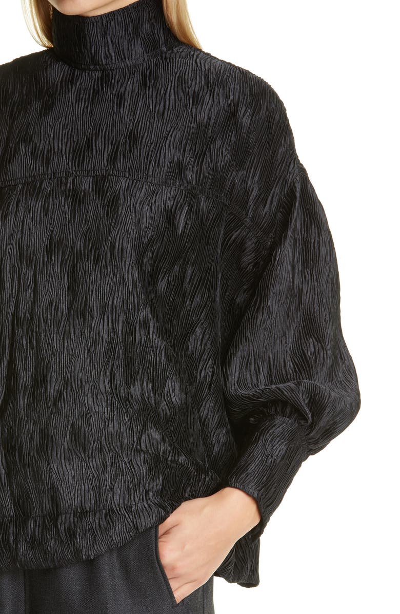 Ganni High Neck Pleated Satin Blouse, Alternate, color, 