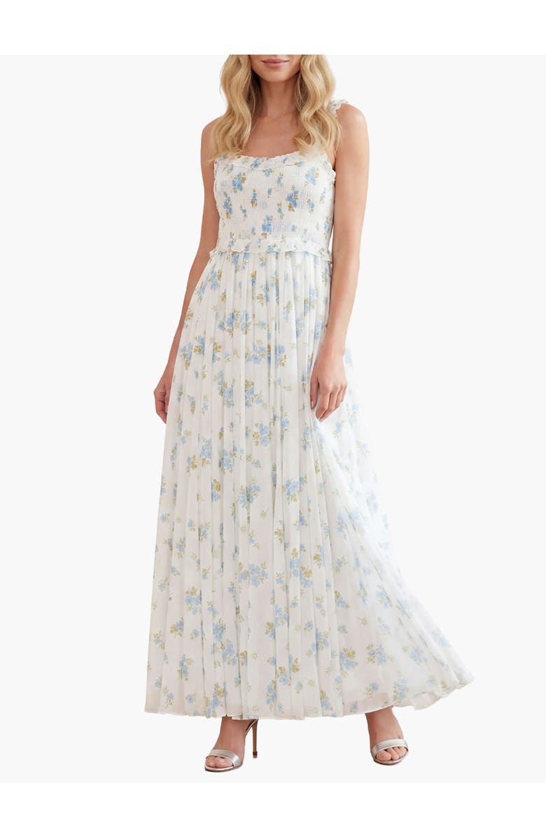 Needle & Thread Magnolia Ditsy Chiffon Cami Ankle Gown, Main, color, White/Aqua