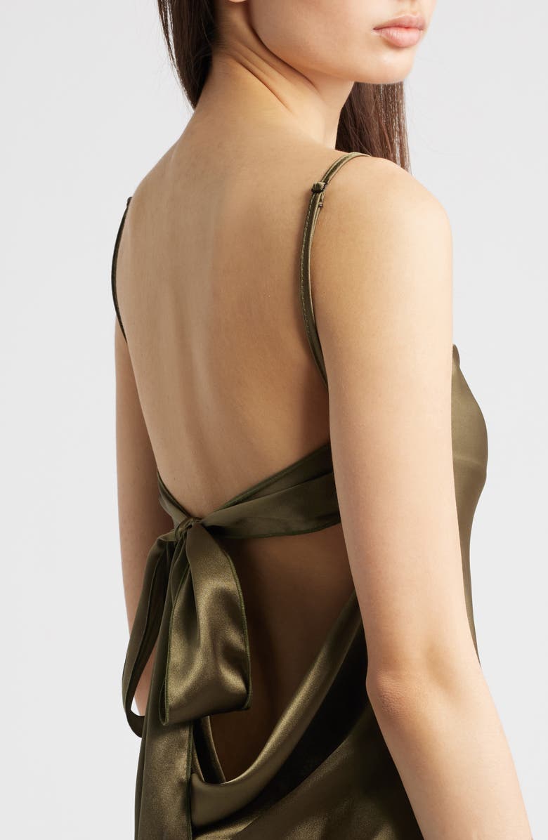 Jump Apparel Bow Back Satin Cocktail Slipdress, Alternate, color, Olive