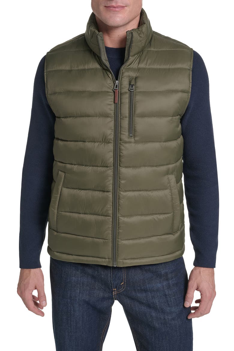 Quilted Zip Front Vest, Main, color, ARMY GREEN