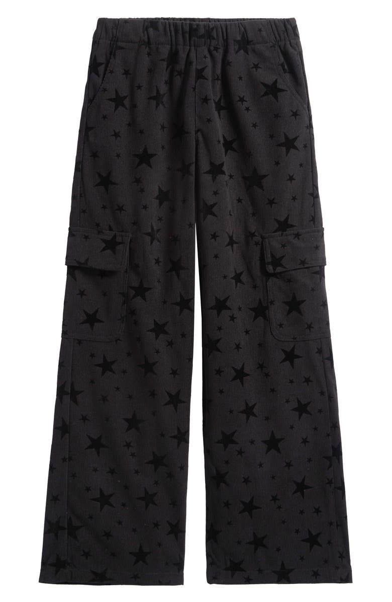 Tractr Kids' Star Print Wide Leg Corduroy Cargo Pants, Main, color, Black