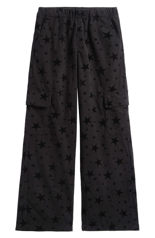 Tractr Kids' Star Print Wide Leg Corduroy Cargo Pants In Black