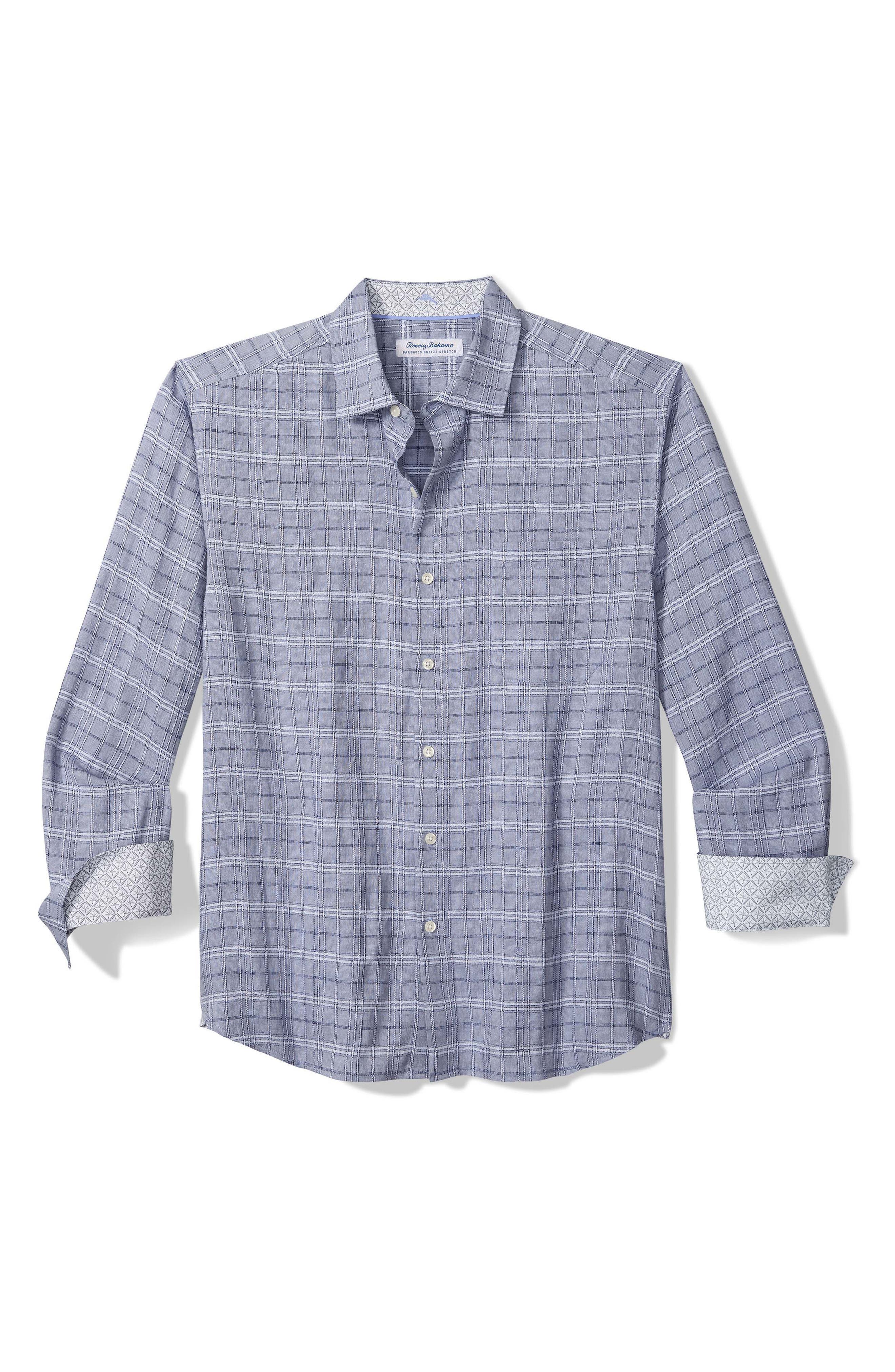 Barbados Breeze Playa Plaid Stretch Linen Blend Button-Up Shirt