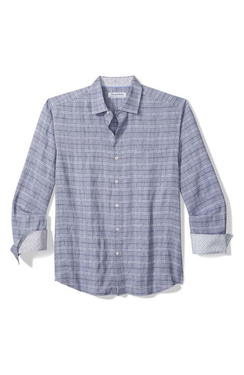 Barbados Breeze Playa Plaid Linen Blend Button-Up Shirt