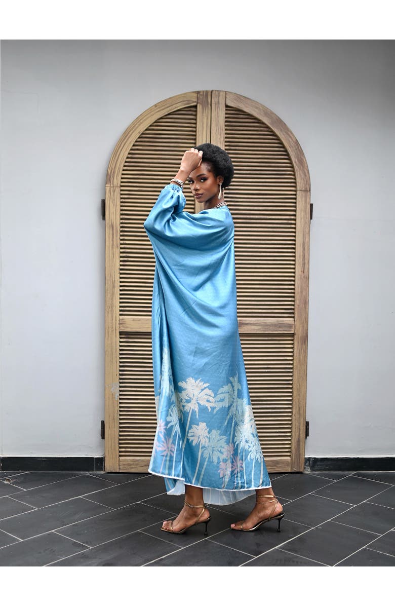 Flaunt Archive Azure Palm Print Caftan, Alternate, color, 