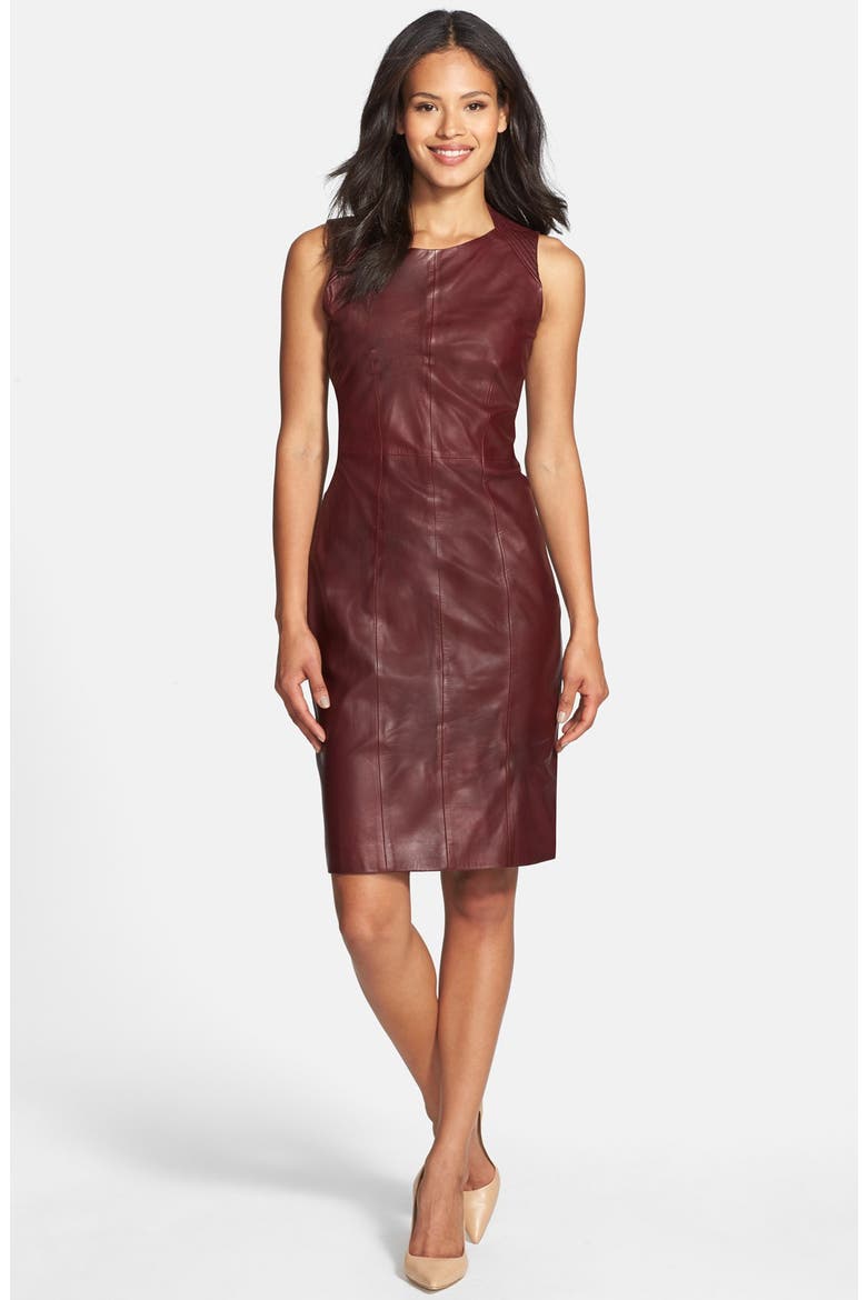 Lambskin Leather Sheath Dress, Alternate, color, BERRY